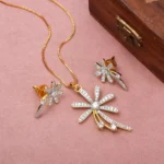 Eleganza Gold Diamond Pendant Set with Chain - Image 2