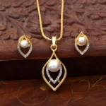 Gold Plated Pearl Pendant Set with Chain and Earrings