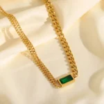 Anti-Tarnish Emerald Elan Gold Plated Necklace