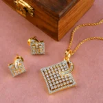 Zircon Diamond Studded Gold Plated Pendant Set with Chain - Image 3