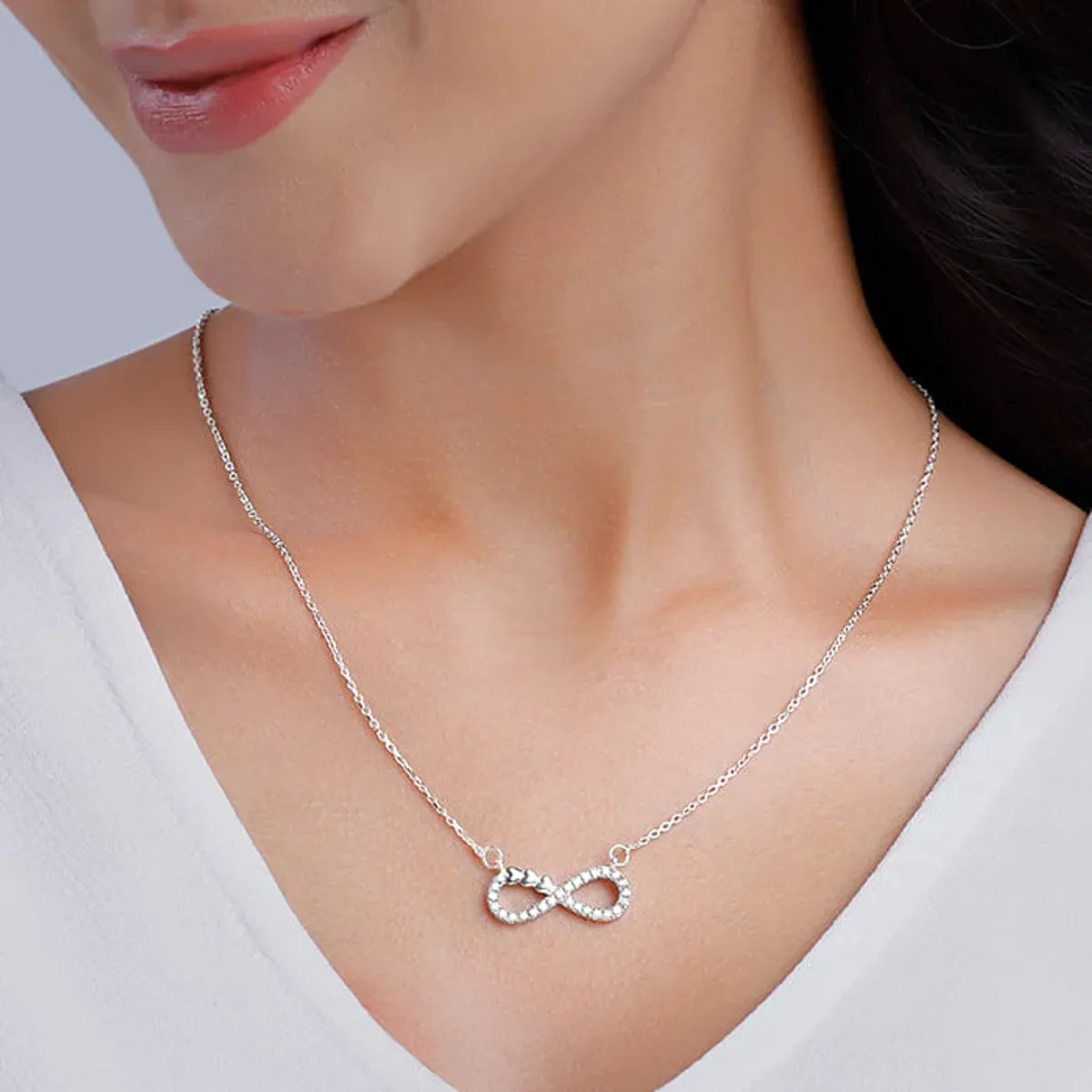 image_1 Silver Plated Infinity Heart Pendant with Chain - Image 1