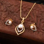 Gold Plated Pearl Pendant Set with Chain and Earrings - Image 2