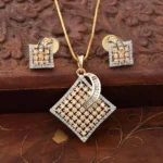 Zircon Diamond Studded Gold Plated Pendant Set with Chain
