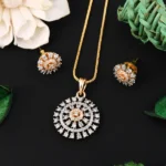 Golden Stardust Elegance Pendant Set with Chain and Earrings - Image 3