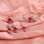 Gleaming Garnet Bracelet Ring Pendant Combo Set and Earrings with Adjustable