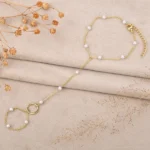 Haath Noor Gold Plated Pearl Bracelet Ring - Image 2