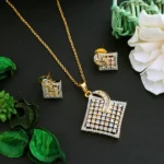 Zircon Diamond Studded Gold Plated Pendant Set with Chain - Image 2