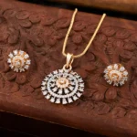 Golden Stardust Elegance Pendant Set with Chain and Earrings - Image 2
